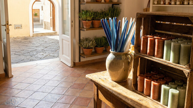 Traditional Blue and White Deruta Ceramics on Kitchen Wall