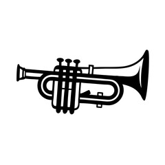 Naklejka premium piccolo trumpet brass musical instrument icon silhouette illustration for orchestra jazz and band design