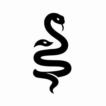Minimalist Black Snake Silhouette Vector Illustration, Single Serpentine Reptile Graphic Isolated on White Background for Logo Design and Wildlife Concept, Bold Flat Art Style.