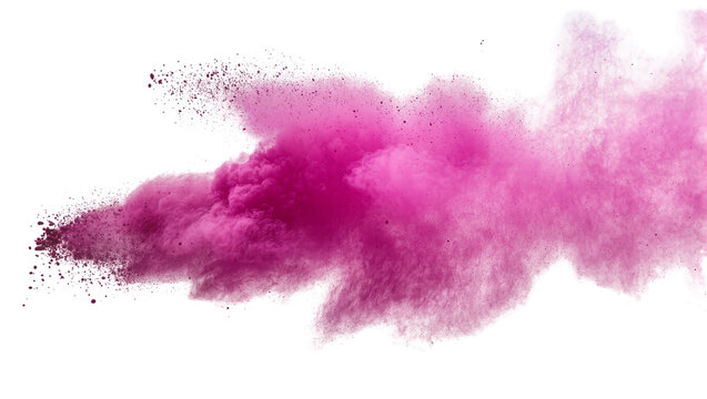 Isolated beautiful exploding pink powder cloud, vibrant artistic color splash impact texture
