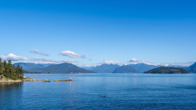 Scenic coastal views of Sunshine Coast piers and beaches in British Columbia Canada