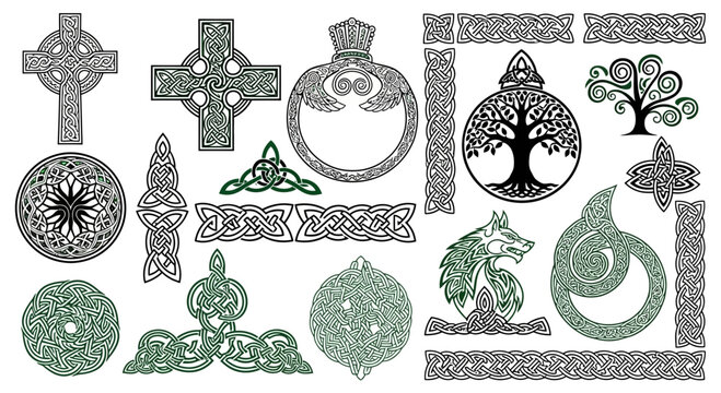 Celtic Knotwork and Symbols Collection: Crosses, Tree of Life, Wolf, Claddagh