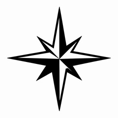 Fototapeta premium Minimalist Black Flat Vector Illustration of a Single Four-Pointed North Star Icon, Elegant Celestial Symbol with Bold Clean Lines Isolated on White Background for Spiritual and Magic Concepts