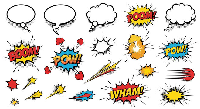 Comic Book Sound Effects and Speech Bubbles Vector Set