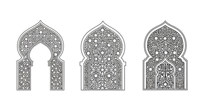 Intricate Islamic Archways and Windows: Ornate Geometric Patterns, Arabesque Designs
