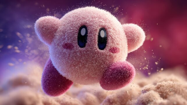 Joyful pink character floating