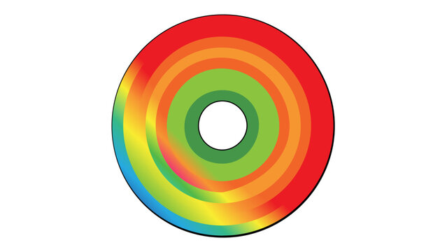 Vibrant rainbow color wheel vector icon illustration featuring concentric circular gradients of red, orange, yellow, green, blue, and purple for graphic design, art theory, and creative projects