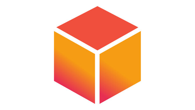 Vibrant 3D isometric cube vector icon featuring a warm orange to red gradient. This minimalist flat illustration is ideal for graphic design, software development, and creative branding projects.