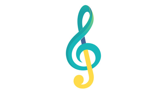Vibrant 3D treble clef vector icon with a smooth blue to yellow gradient. Modern minimalist musical symbol illustration for creative design, sound branding, and color theory projects.