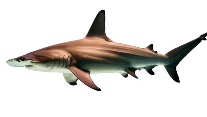 Fototapeta premium Isolated hammerhead shark swimming gracefully underwater, powerful ocean predator