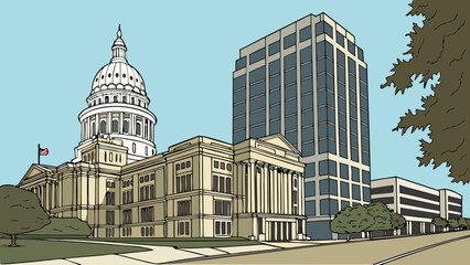 Obraz premium Austin Texas State Capitol Building and City Skyline Vector Illustration