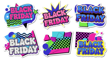 Fototapeta premium Retro Black Friday Sale Stickers - 80s Style Pop Art Graphics