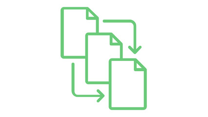 Fototapeta premium Vibrant blue and green gradient vector icon illustration depicting a sequential document flow or page layout with three file sheets and directional arrows for business process management.