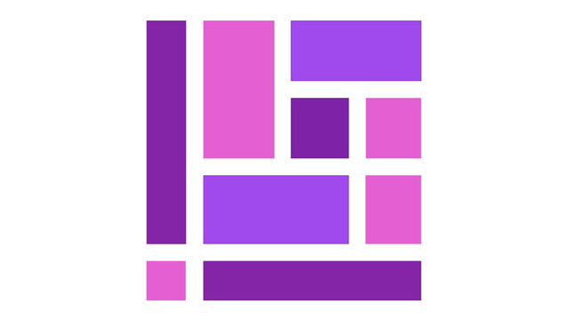 Modern geometric vector illustration of a website page layout wireframe with purple and pink rectangular blocks, minimalist UI design icon for digital interface planning and structure.