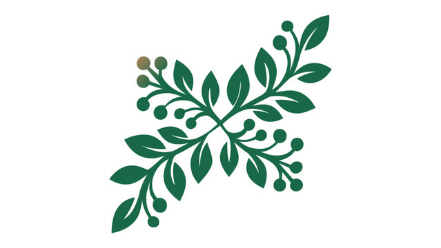 Symmetrical botanical vector illustration featuring elegant leaf branches and berries in a warm green to orange gradient, minimalist floral icon for page layout, branding, and graphic design.