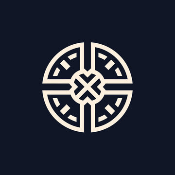Geometric Abstract Symbol with Circular Design and Cross Motif.
