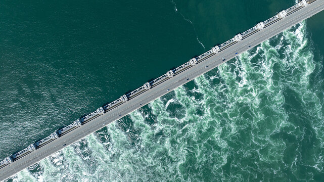 Aerial View of Oosterscheldekering Storm Surge Barrier, Netherlands	