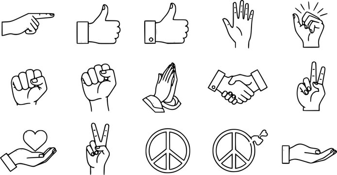Hands line icons set.

