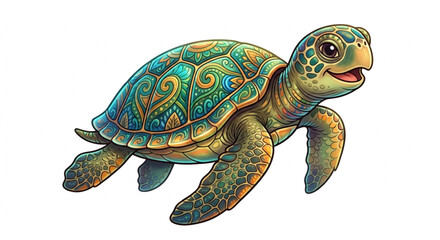 Fototapeta premium Artistic Sea Turtle with Intricate Mandala Pattern and Colorful Ornaments