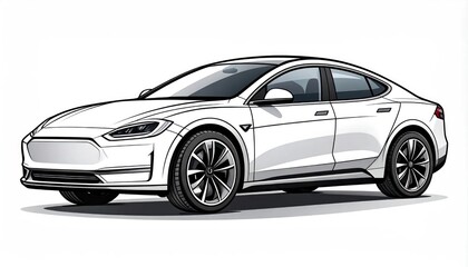 Obraz premium Modern Electric Sedan Car Illustration White Background.