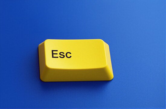 Yellow "Esc" key against vibrant blue background symbolizing escape