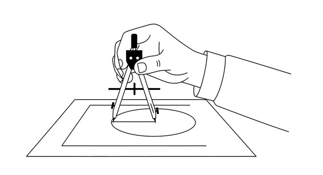Hand holding drawing compass tool.