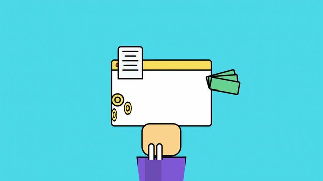 Digital finance concept a person manages income, expenses, and transactions from a virtual wallet with documents