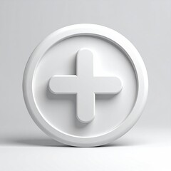 Obraz premium White plus sign in a circle 3D rendering medical cross symbol addition icon on clean white background clinical assistance health care aid
