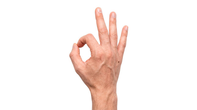 Male hand showing okay gesture with fingers on a transparent background