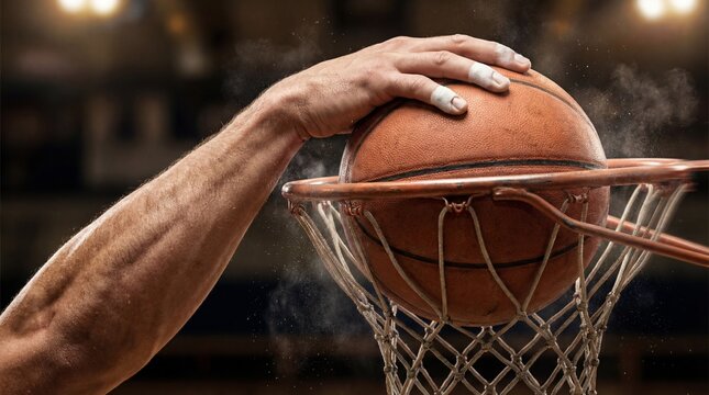 Close-Up of a Basketball Player Dunking the Ball