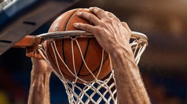 Close-Up of a Basketball Player Dunking the Ball