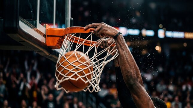 Close-Up of a Basketball Player Dunking the Ball