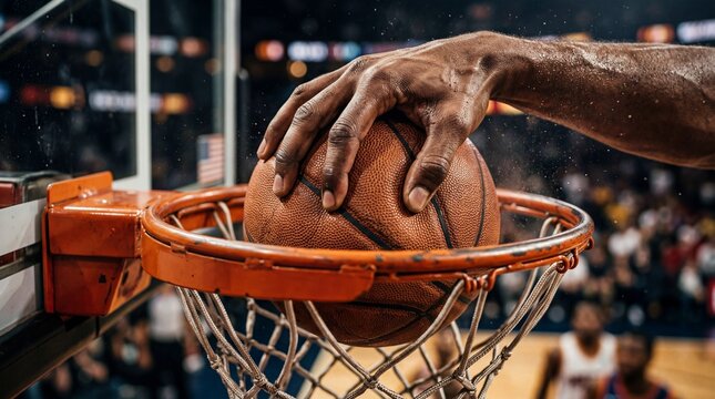 Close-Up of a Basketball Player Dunking the Ball