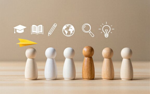 Wooden figures represent diverse paths to growth learning and global