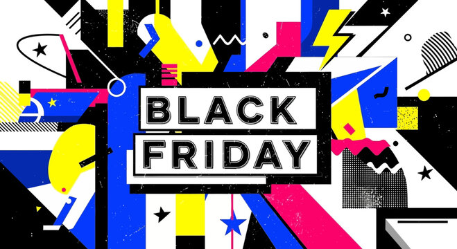 Black Friday Sale Abstract Background with Geometric Shapes and Lightning Bolts