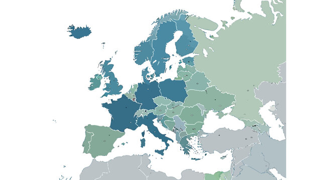 Europe Map Color Coded by Country Data, Political Geography, EU Members