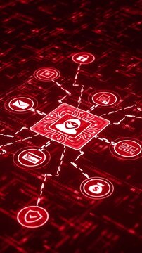 Digital risk and data theft background. A malicious hacker emblem spreads virtual viruses across interconnected financial and privacy networks, highlighting modern cybersecurity vulnerabilities