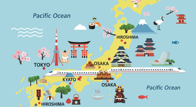 Japan Travel Map: Famous Landmarks, Culture, and Shinkansen Train