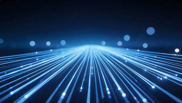 Blue light beams converging in dark space