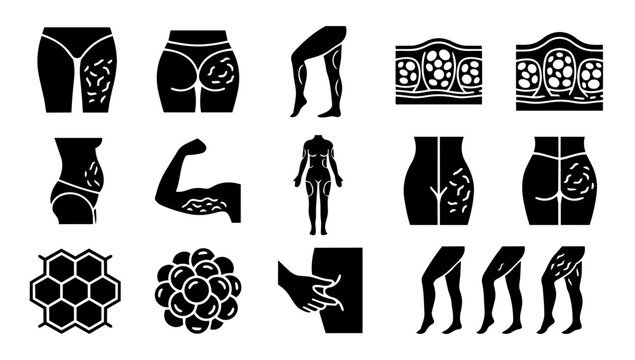 Cellulite Silhouettes Body Skin Texture Icons Aesthetic Treatment Zones Set