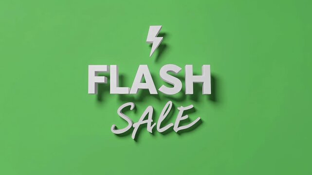 White 3D 'FLASH SALE' text with a lightning bolt symbol on a bright green background, indicating a limited-time offer or discount event.