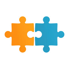 Fototapeta premium Two interlocking puzzle pieces, orange and cyan on black background, png isolated on, a transparent background