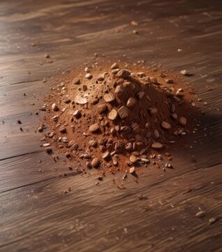 Mocha brown powder with flakes on wooden table ,  ayak willku,  health benefits