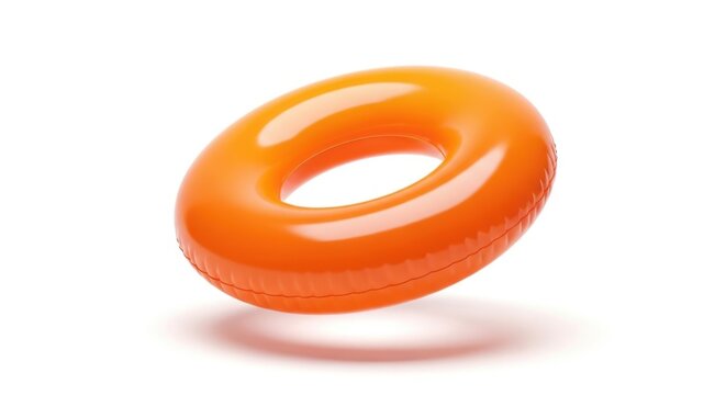 An orange inflatable swimming pool ring isolated on white background