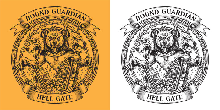 Bound Guardian Cerberus Hell Gate Three Headed Wolf Breaking Through Chains