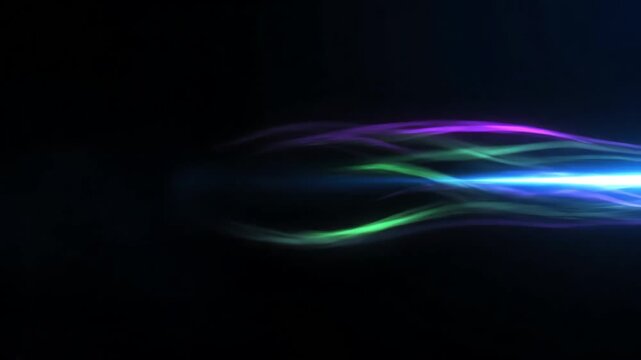 Abstract colorful light trails and energy streams on a dark background, creating a sense of motion and dynamism