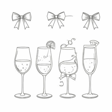 Ilustra&ccedil;&atilde;o vetorial de ta&ccedil;as de champanhe e la&ccedil;os decorativos, perfeita para designs de celebra&ccedil;&atilde;o e eventos festivos.