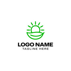 Fototapeta premium Green Sun and Leaf Eco Friendly Logo Template