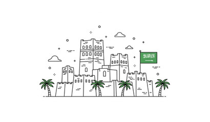 Naklejka premium Diriyah ruins outline vector icon Saudi Arabia heritage landmark for Founding Day design
