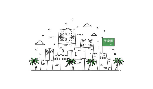 Diriyah ruins outline vector icon Saudi Arabia heritage landmark for Founding Day design